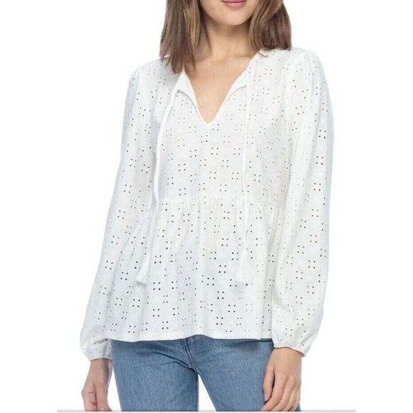 Bobeau Stretch Eyelet Babydoll Top Women's Size XL Off White NWT - Picture 4 of 12